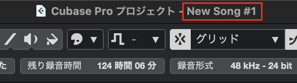 開いたプロジェクトウィンドウの上部にNew Song #1と表示されている